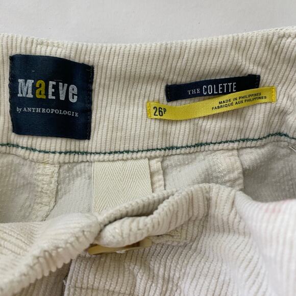 Maeve Colette Cropped Wide Leg Corduroy Pants Size 26P Cream Anthropologie - Picture 9 of 13